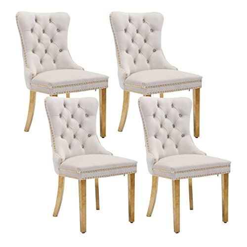 Beige and Gold Velvet Dining Chairs Set of 4 (4 Count)