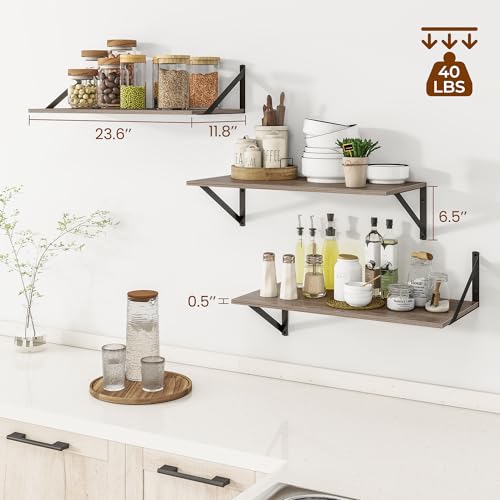 24W x 12D Deep Floating Shelves Set of 3 Grey (3 Count)