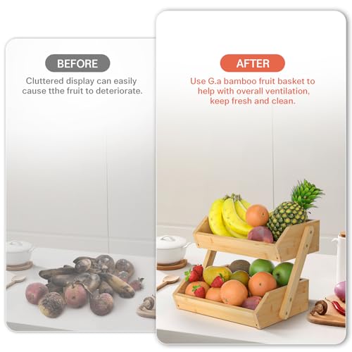 2 Tier Bamboo Fruit Basket for Kitchen Counter