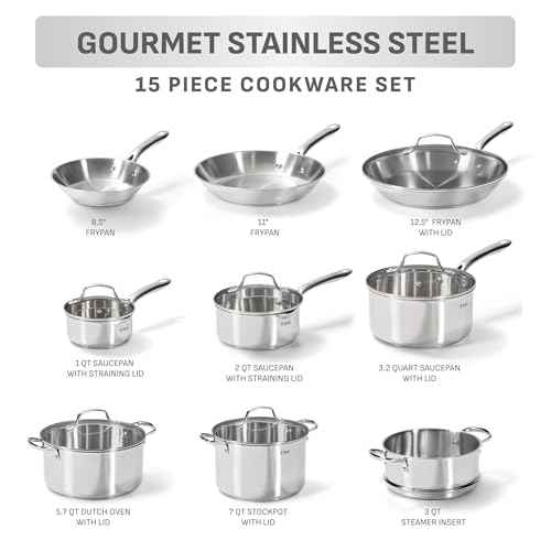 Gourmet 15 Piece Stainless Steel Pots and Pans Set
