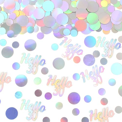 Hello 30 Birthday Confetti for Tables Iridescent Circle Dots Happy 30th Birthday Party Decorations for Her Women Thirty Years Old Birthday Table Scatters Confetti Decor Supplies 300PC (300 Count)