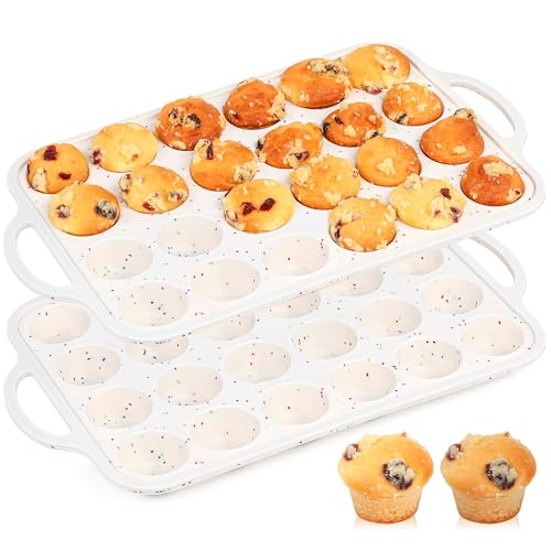 24 Cups Silicone Mini Muffin Pan for Baking with Metal Frame (2 Count)