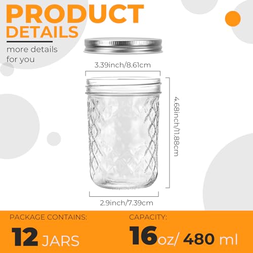 12 Pack16oz Wide Mouth Glass Mason Jars