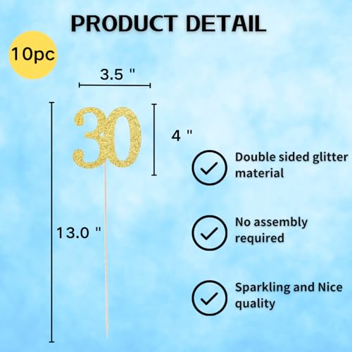 10Pcs Gold 30th Birthday & Anniversary Centerpiece Sticks (10 Count)