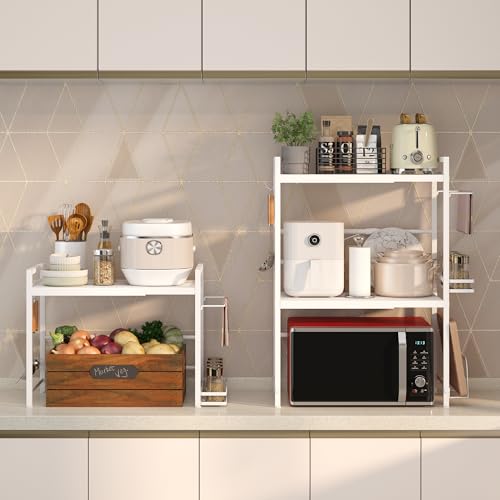Expandable Microwave Stand Kitchen Countertop Organizer With Storage