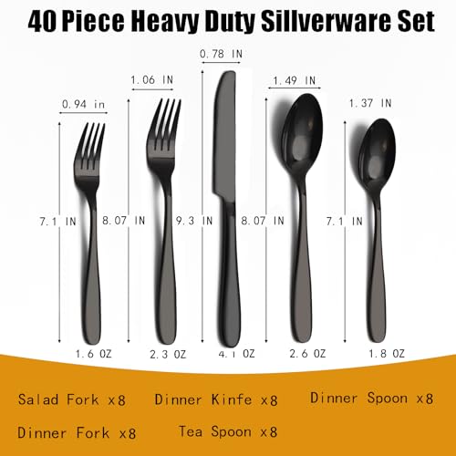 40 Piece Black Silverware Set (40 Count)