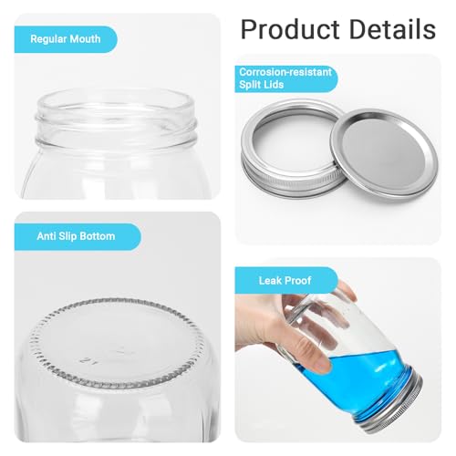 20 Pack 12 oz Clear Glass Mason Jars with Silver Metal Split Lids (20 Count)