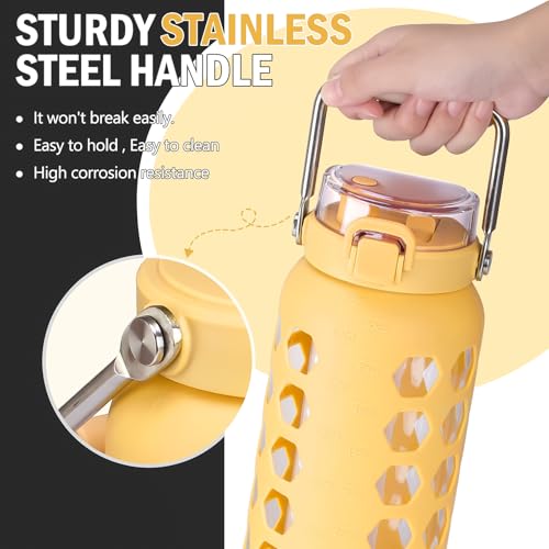 64oz Glass Water Bottle with Straw and Lid