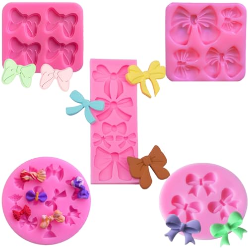 5 Pcs Bow Silicone Mold Fondant Bow Mold Chocolate Candy Cake Pop Molds Bow Molds for Wedding Birthday Party Dessert Cake Supplies Baking DIY (5 Count)