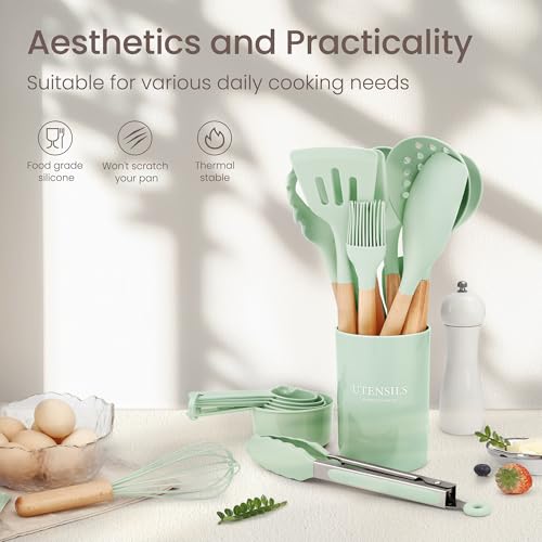 26 Piece Food Grade Silicone Kitchen Utensils Set with Wooden Handles (26 Count)