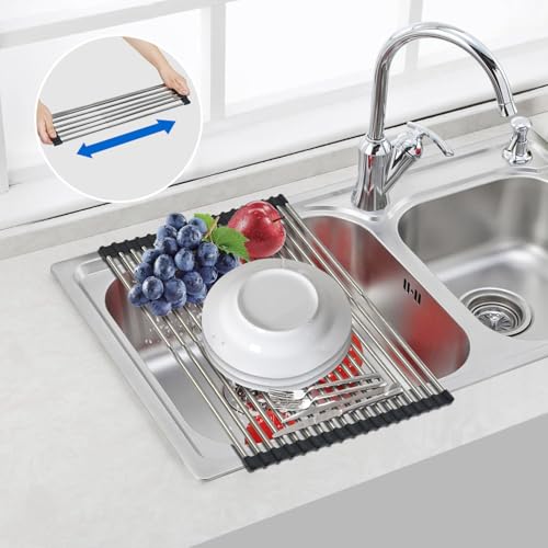 Expandable Roll Up Dish Drying Rack Over The Sink Rack