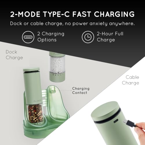 Rechargeable Electric Salt and Pepper Grinder Set with Charging Base (2 Count)
