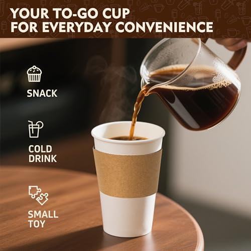 12 oz 500 Pack Disposable Coffee Cups with Lids & Sleeves (500 Count)