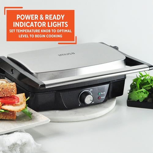 Stainless Steel Panini Press Electric with Adjustable Temperature Settings and Nonstick Plates