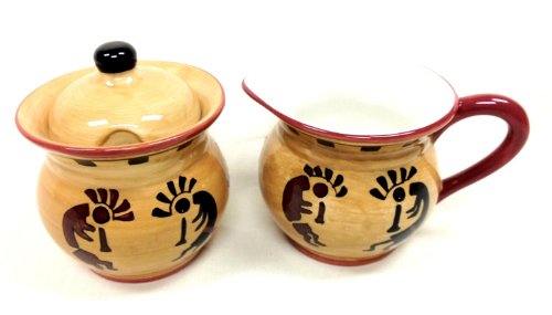 Western Kokopelli Hand Painted Ceramic Creamer & Sugar Set