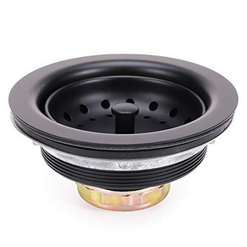 3-1/2 Inch Kitchen Sink Stainless Steel Basket Strainer Water Stopper with Drain Assembly, Black Finish Rustproof and Durable