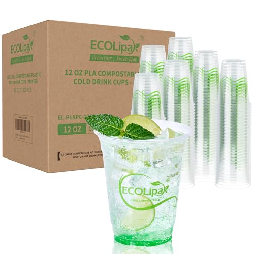 1000 Count 12 OZ Clear Compostable Plastic Cups for Restaurant