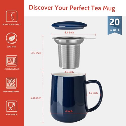 20oz Porcelain Teacup with Infuser and Lid