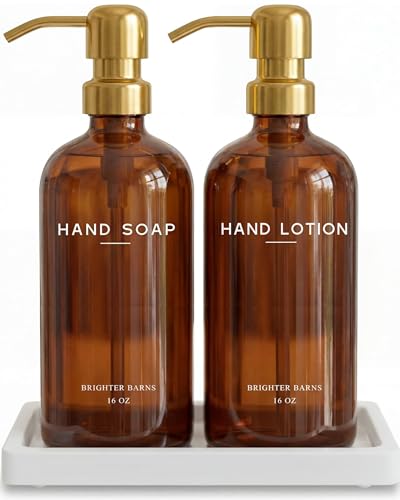 Luxury Glass Soap and Lotion Dispenser Set with Tray by Brighter Barns