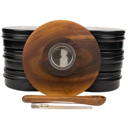 Premium Walnut Wood Cocktail Smoker with Six 4 oz Tins of Wood Chips. Great for Whiskey & Old Fashion. Coated in Safe Food Natural Beeswax