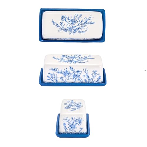 Blue Garden Toile De Jouy Ceramic Butter Dish with Lid
