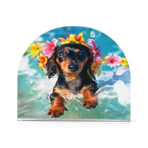 Cute Dachshund Puppy Surfing Napkin Holder for Table Paper Napkins Holder Acrylic Tissue Dispenser Kitchen Dining Room Bathroom Party Car Decor