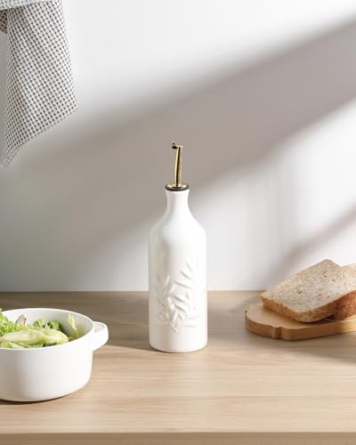 Sweejar Ceramic Olive Oil Dispenser Bottle 20 Oz Relief Opaque Oil Cruet Protects To Reduce Oxidation Suitable for Storage Vinegar