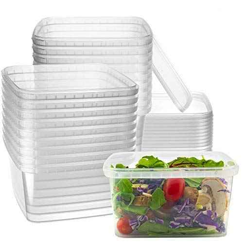 32 oz 20 Pack Square Clear Deli Containers with Lids Disposable BPA Free Square Plastic Food Storage Containers with Lids Airtight for Meal Prep Take Out Kitchen (20 Count)