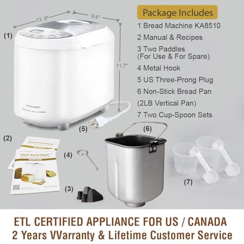 19-in-1 HANDY Bread Machine with Homemade Cycle and Gluten Free Setting - Beginner Friendly 2LB 1.5LB 1LB White Bread Maker Machine with Recipes and Delay Timer