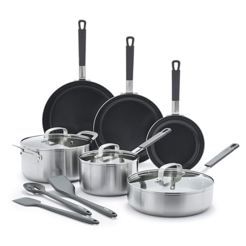 x Bobby Flay Stainless Steel 12 Piece Cookware Pots & Pans Set