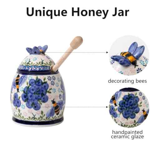 10oz Blueberry Breeze Handpainted Ceramic Honey Jar (10 Fl Oz)