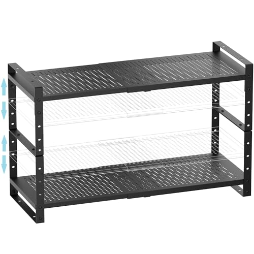 Expandable Shoe Rack Stackable Metal Pantry Storage Shelves Stand Adjustable Height Cabinet Shelf Organizer Racks Spice Shelving (2 Count)
