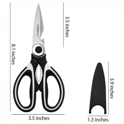 Kitchen Scissors Utility Chopping Scissor Professional Shears for Meat Cutting Sharp Kitchenaid Shears Multipurpose Scissor for Food Outdoor BBQ No Rust + 100 Pcs Plastic Gloves Disposable