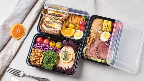 150 Pack Meal Prep Plastic Food Storage Containers With Lids 28 oz 1 Compartment Black Rectangular To Go Lunch Prepping Boxes BPA (150 Count)