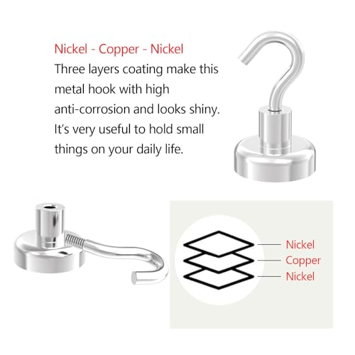 Strong Magnetic Hooks with 1 Inch Dia Magnet Base (12 Count)