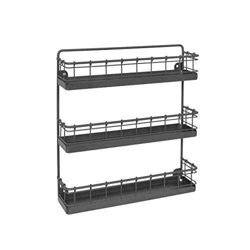 3 Tier Hanging Spice Rack for Wall Black Steel Kitchen Spice Organizer