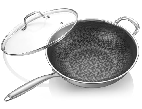 12.5 Inch Hybrid Stainless Steel Wok Pan with Lid