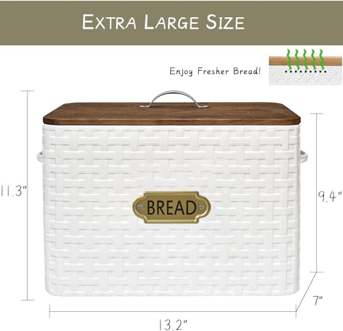 Extra Large Space Saving Farmhouse Bread Box With Wood Lid
