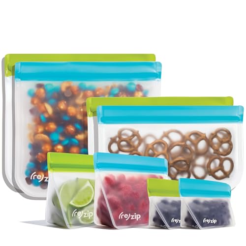 re) zip Reusable Freezer Food Storage Bags, Leakproof, 8-Piece