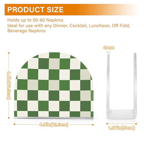 Green White Checkered Pattern Napkin Holder for Table Paper Napkins Holder Acrylic Tissue Dispenser Kitchen Dining Room Bathroom Party Car Decor