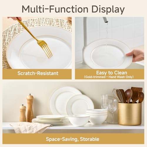 18Pcs Gold Trim White Bone China Set