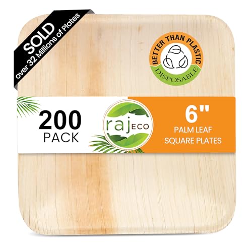 Raj Leaf Disposable Heavy Duty 6" Square Plates 200 Pack