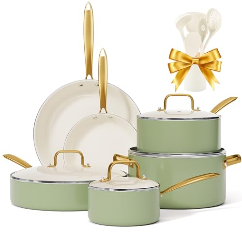 Pots and Pans Set Non Stick Ceramic Cookware Set with Utensils Set