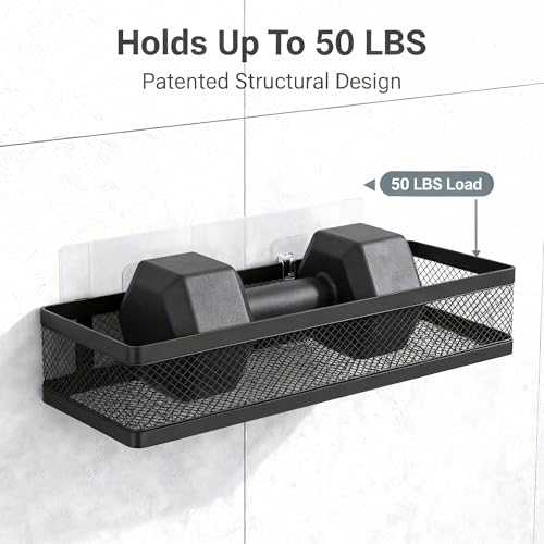 5-in-1 16.5" Extra Long Slim Wall Mount Wrapped Mesh Kitchen Organizer & Shower Caddy Kit, with Paper Towel Holder, Utensil Holder, Soap Dish, Holds 50LBS - Matte Black, Netting