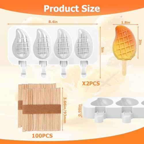 2Pack Mango Shape Silicone Popsicle Molds (8 Count)
