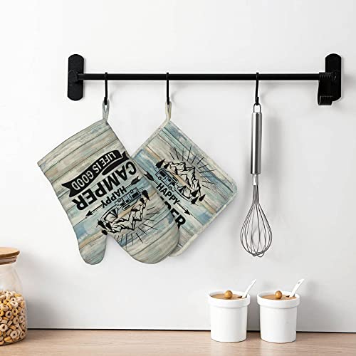 Happy Camper Oven Mitts and Pot Holders Sets of 4 (4 Count)