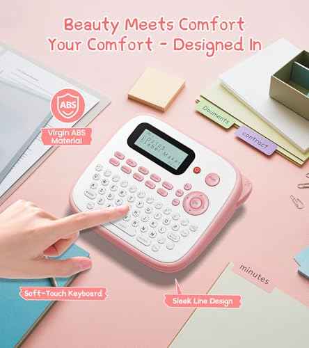 Pink Label Maker Machine with 4 Tapes Laminated Waterproof