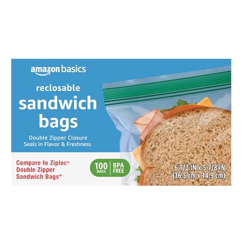 Reclosable Double Zipper Sandwich Storage Bags for Food Storage (100 Count)
