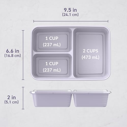 Prep 3 Compartment Meal Prep Containers with Lids (10 Count)