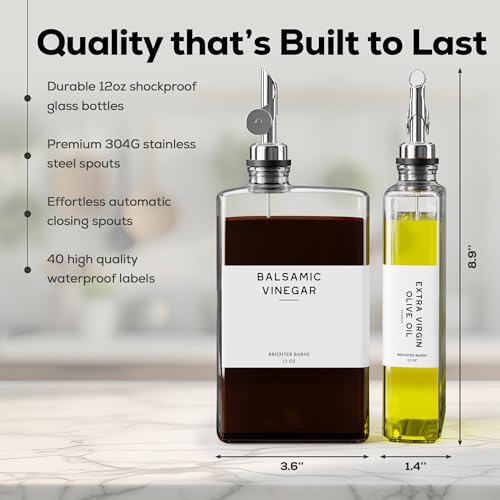 Glass Olive Oil Dispenser Bottle for Kitchen by Brighter Barns (2 Count)